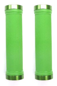 BICYCLE PARTS - GRIPS LOCK - ON, DUAL CLAMP, 130MM, WITH PLUG, LIME GREEN WITH LIME GREEN RINGS