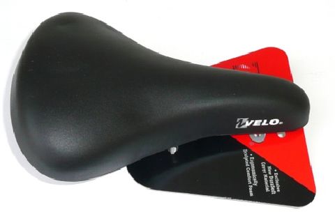 BICYCLE PARTS - BMX SADDLE BLACK FOR 16 - 20 , VINYL , QUALITY VELO MANUFACTURED PRODUCT (WITH CLAMP, STD SEAT RAILS)