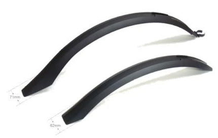 BICYCLE PARTS - MUDGUARD SET 26 - 29ER, FRONT & REAR, PLASTICS CLIP - ON, 65MM/63MM WIDTH, BLACK
