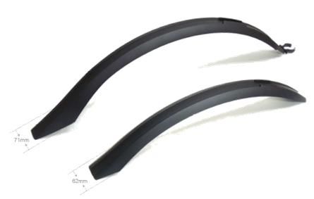 BICYCLE PARTS - MUDGUARD SET 26 - 29ER, FRONT & REAR, PLASTICS CLIP - ON, 65MM/63MM WIDTH, BLACK