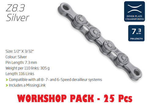KMC Z8.3 116L Silver 6-8 Speed Chains Workshop Box With Connect Link For 25 Chains - Bicycle Maintenance Tool Kit
