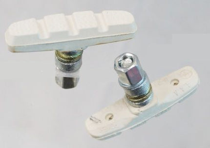 BICYCLE PARTS - BRAKE SHOES - WHITE PADS - 55MM FOR V BRAKE SHOES, ON CLASSIC HEADER CARDS, (SOLD IN PAIRS)