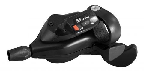 BICYCLE PARTS - RIGHT HAND SHIFTER - 6 SPEED, THUMB TAP DUAL TRIGGER, WITH 2050MM CABLE, SUNRACE, BLACK.