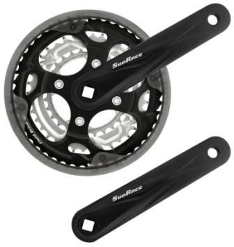 BICYCLE PARTS - CHAINWHEEL SET 170MM X 48/38/28T, WITH CLEAR GUARD, 7/8 SPEED, ALLOY BLACK (DIAMOND TAPER)