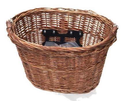 BICYCLE PARTS - BASKET - FRONT, WICKER, Q/R, OVAL SHAPE, WITH HANDLE, 350MM X 260MM X 220MM