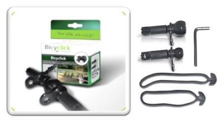 BICYCLE PARTS - BICYCLICK STARTER SET, MALE AND FEMALE BAR END PLUGS TO INSTALL ON TWO BIKES, FOR FLATBAR OR MTB