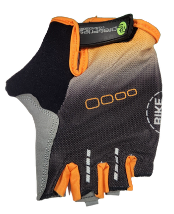 BICYCLE PARTS - BLACK WITH ORANGE TRIM GLOVES - PRO SERIES, AMARA PALM, LYCRA TOWEL GEL PADDING, LARGE