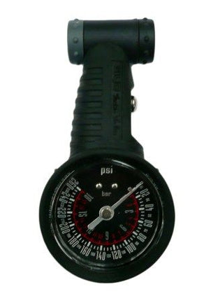 BICYCLE PARTS - TYRE PRESSURE GAUGE, ANALOGUE, A/V & F/V(SCHRADER/PRESTA) COMPATIBLE.