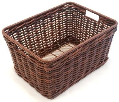 BICYCLE PARTS - BASKET - REAR , FIXED PE WICKER, WITH FITTINGS, BROWN, 43CM X 33CM X 22CM