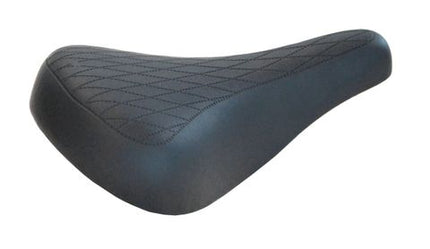 BICYCLE PARTS - SADDLE RETRO RACING, 281MM X 165MM, VINYL QUILTED TOP, BLACK