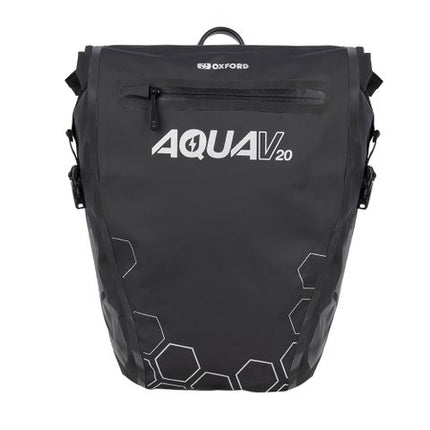 BICYCLE PARTS - PANNIER BAG AQUA V 20L SINGLE QR PANNIER BAG BLACK, WATERPROOF ROLL TOP CLOSURE, SIZE: 42CM (H) X 32CM (UPPER) / 23CM (LOWER) (W) X 17CM (D) OXFORD PRODUCT
