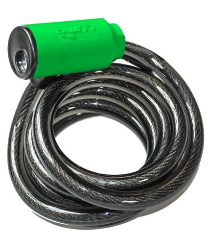 BICYCLE PARTS - LOCK WITH GREEN HIGHLIGHTS, CABLE 12MM X 1850MM, KEY LOCK, LUMA NO1 LOCK BRAND IN SPAIN (NO MOUNTING BRACKET)