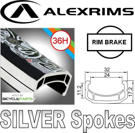 Alex Rims Alexrims 26" DM Bicycle Wheel Rim With Silver Spokes And Black Finish For Rim Brakes - 36 Hole, 3/8 Nutted Front Hub
