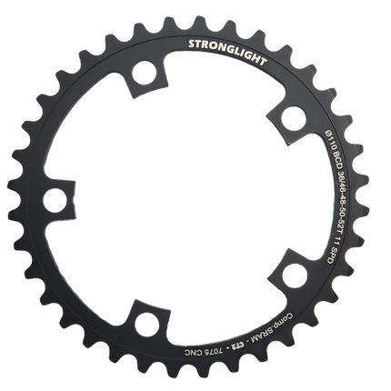 BICYCLE PARTS - CHAINRING - ROAD STRONGLIGHT , 36T, 7075 CNC BLACK CT2 - 110 BCD, 5 HOLE FOR 11 SPD FOR SRAM (NOT E - TAP)