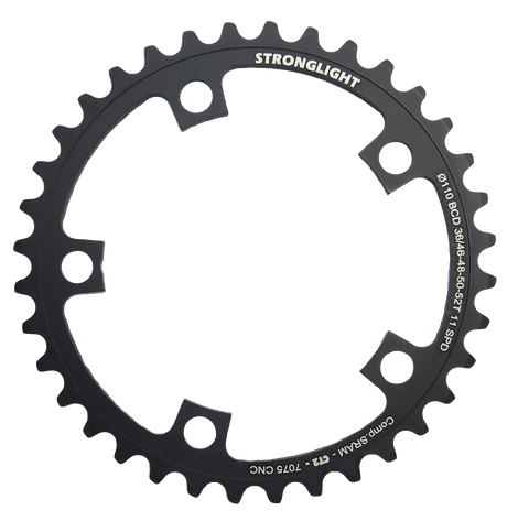 BICYCLE PARTS - CHAINRING - ROAD STRONGLIGHT , 36T, 7075 CNC BLACK CT2 - 110 BCD, 5 HOLE FOR 11 SPD FOR SRAM (NOT E - TAP)
