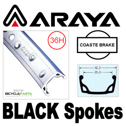 Mach1 26 Inch Silver Black Bicycle Wheel Araya 7x 36h Rim Coaster Hub Mach 1 Spokes