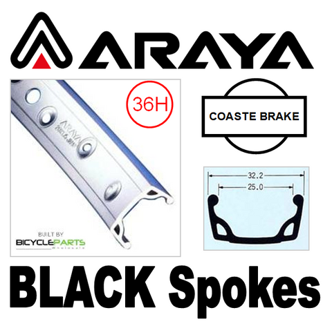 Mach1 26 Inch Silver Black Bicycle Wheel Araya 7x 36h Rim Coaster Hub Mach 1 Spokes
