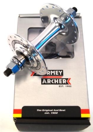 BICYCLE PARTS - HUB FRONT, NUTTED, SEALED, TRACK, STURMEY ARCHER ALLOY SILVER M9 32H, HBT30 - F , WITH 2 X TRACK NUTS