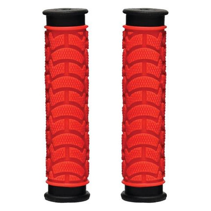 BICYCLE PARTS - GRIPS - DUAL DENSITY MTB GRIPS, CLOSSED END. 130MM RED - OXFORD PRODUCT