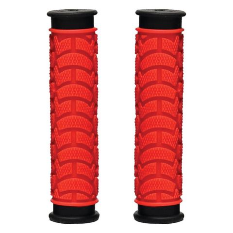 BICYCLE PARTS - GRIPS - DUAL DENSITY MTB GRIPS, CLOSSED END. 130MM RED - OXFORD PRODUCT