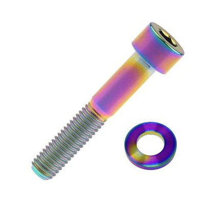 BICYCLE PARTS - TITANIUM SEAT POST BOLT - M8 X 50MM, RAINBOW, GR 5 BOLT, W/WASHER, STANDARD ALLEN KEY HEAD (SOLD INDIVIDUALLY)
