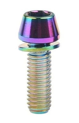 BICYCLE PARTS - TITANIUM BOLT - M5 X 20MM, RAINBOW, GR 5 BOLT, W/WASHER, TAPERED HEAD (SOLD INDIVIDUALLY)