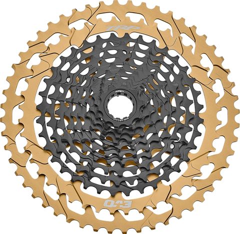 BICYCLE PARTS - TRP CASSETTE CS - M9050 - 12 EVO, 12 SPEED, 10 - 52T, BLACK/GOLD MICROSPLINE DRIVER 370G