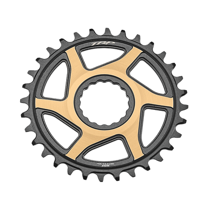 BICYCLE PARTS - TRP CHAINRING CR - M9050, 12SPEED 34T BOOST 3MM OFFSET CHAINRING CINCH INTERFACE, DUOTONE (SANDBLASTED BLACK / GOLD)