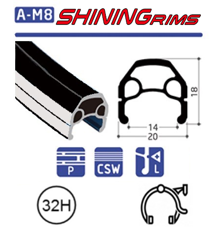 BICYCLE PARTS - RIM 650C - SHINING A - M8S - 32H - (571 X 14) - RIM BRAKE - F/V - D/W - MSW - BLACK - (ERD 552)
