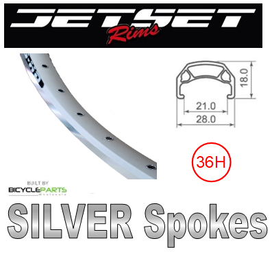 WHEEL - 700C JETSET CH - E213 36H P/j SILVER RIM, 1 SPEED COASTER 3/8 NUTTED (110MM OLD) LOOSE BALL HI - STOP BLACK HUB, SILVER SPOKES