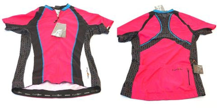 BICYCLE PARTS - PINK JERSEY WITH BLUE TRIM, FUNKIER RIETI, SHORT SLEEVE, FULL ZIP, WOMENS XL