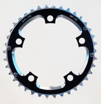 BICYCLE PARTS - CHAIN RING, 38T X 110 BCD FOR 9/10 SPEED, 7075 CNC ALLOY, BLACK, W/RAMPS