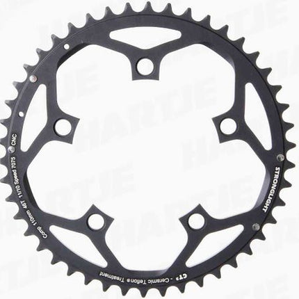 BICYCLE PARTS - CHAINRING - ROAD STRONGLIGHT , 50T, 7075 CNC BLACK CT2 - 130MM BCD, 5 HOLE FOR 10/11 SPD