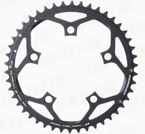 BICYCLE PARTS - CHAINRING - ROAD STRONGLIGHT , 50T, 7075 CNC BLACK CT2 - 130MM BCD, 5 HOLE FOR 10/11 SPD