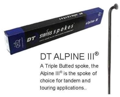 BICYCLE PARTS - SPOKES - DT ALPINE III SPOKE, 302MM, BLACK (SOLD INDIVIDUALLY) - TRIPLE BUTTED (13G HOOK, 15G MIDDLE, 14G THREAD), J HOOK, STAINLESS STEEL