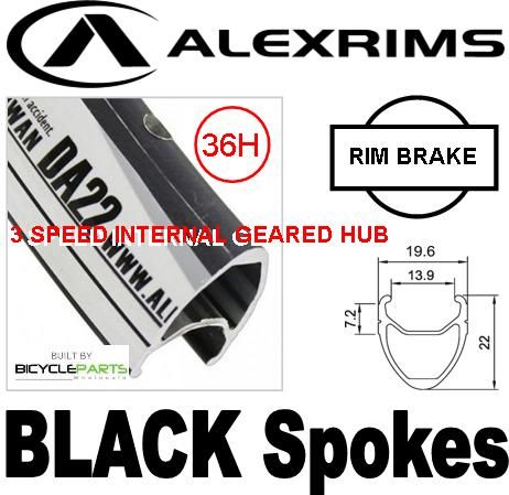 Alex Rims Alexrims DA22 20 X 1 1/8 Rim Brake Wheelset With 3-Speed Internal Geared Sturmey Silver Hub, 36H Black Spokes For Cycling Enthusiasts