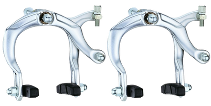 BICYCLE PARTS - CALIPER BRAKE SET, 68 - 89MM, ALLOY, FRONT AND REAR, NUTTED, SILVER