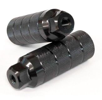 BICYCLE PARTS - FOOT PEGS, PAIR, 3/8 X 26T AXLE, 36 X 110MM THREADED, STEEL, BLACK. SOLD AS PAIR