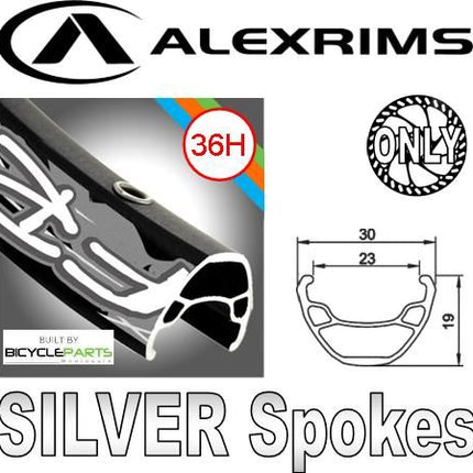 BICYCLE PARTS - WHEEL - 26 ALEX FR30 36H P/J BLACK RIM, FRONT DYNAMO Q/R (100MM OLD) 6 BOLT DISC SEALED SP BLACK HUB, MACH 1 SILVER SPOKES
