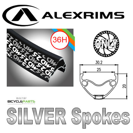 BICYCLE PARTS - WHEEL - 26 ALEX MD25 36H P/J BLACK RIM, FRONT DYNAMO Q/R (100MM OLD) 6 BOLT DISC SEALED SP BLACK HUB, MACH 1 SILVER SPOKES