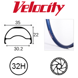 BICYCLE PARTS - RIM 29ER X 30MM - VELOCITY BLUNT 35 - 32H - (662 X 30) - PRESTA VALVE - DISC BRAKE - D/W - BLUE - TUBELESS READY - (ERD 597)