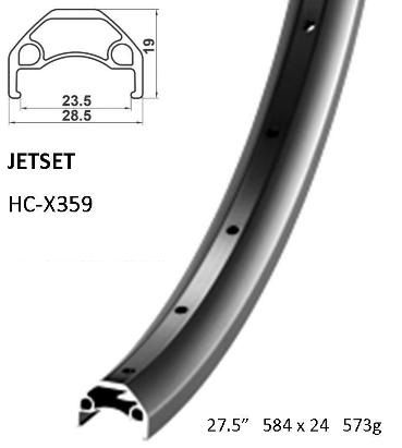 BICYCLE PARTS - RIM 27.5/650B X 24MM - JETSET HC - X359 - 32H - (584 X 24) - PRESTA VALVE - DISC BRAKE - D/W - BLACK - TUBELESS READY - QUALITY JETSET RIM MADE IN TAIWAN - (ERD - 563MM)
