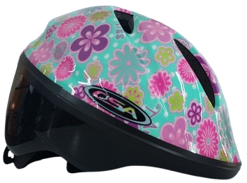 BICYCLE PARTS - CHILDRENS HELMET - 44 TO 50CM, AUSTRALIAN STANDARDS APPROVED, FLOWERS