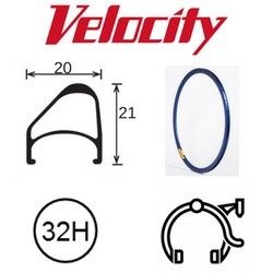 BICYCLE PARTS - RIM 700C X 14MM - VELOCITY AEROHEAD OC - 32H - (622 X 14) - PRESTA VALVE - RIM BRAKE - D/W - BLUE (POWDER COATED) - MSW - OCR
