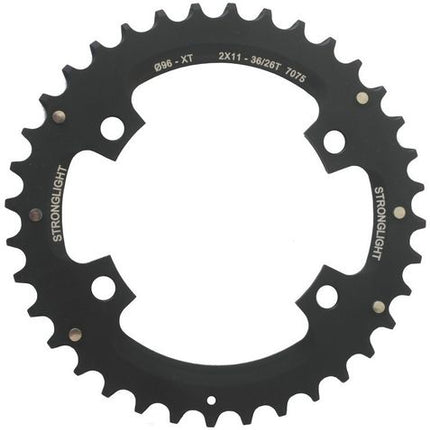 BICYCLE PARTS - CHAINRING - MTB STRONGLIGHT 36T - SHIMANO - 2X11, 7075 - T6 BLACK, 2X11 SPEED, 96 BCD, OUTER NOT THREADED, 36T, 4 ARMS, QUALITY STRONGLIGHT PRODUCT 272301