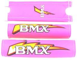 BMX Handlebar Pad Set - Fluro Pink, Graphic BMX Logo, Crash Protection For 16 Inch Bikes, Cycling Gear For Kids And Adults, Bicycle Accessories