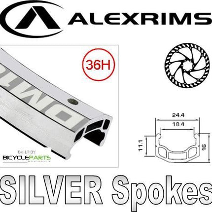 Alex Rims Alexrims DM18 24-inch Silver Alloy Bicycle Wheel Rim For Mountain Bikes With 36 Holes And Disc Brake Compatibility