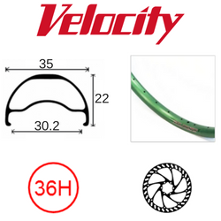 BICYCLE PARTS - RIM 26 X 30MM - VELOCITY BLUNT 35 - 36H - (559 X 30) - PRESTA VALVE - DISC BRAKE - D/W - GREEN - TUBELESS READY - (ERD 535)