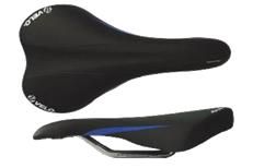 BICYCLE PARTS - SADDLE, SPORTS, BLACK, VINYL TOP, WITH BLUE LINES ON SIDES, CR - MO RAILS, W/ CLAMP 276 X 145MM