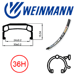 BICYCLE PARTS - RIM 20 X 24MM - WEINMANN DM30 - 36H - (406 X 24) - SCHRADER VALVE - RIM BRAKE - D/W - MSW - BLACK - ***BLACK ANODIZED M/E*** (396 ERD)